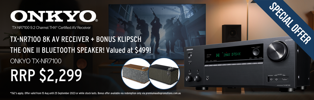 Bonus Klipsch The One II with any purchase of Onkyo TX-NR7100 AV Receiver